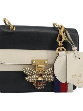 GUCCI Queen Margaret Bee Leather Outlet Black Gold 476542 Auth bs35819V